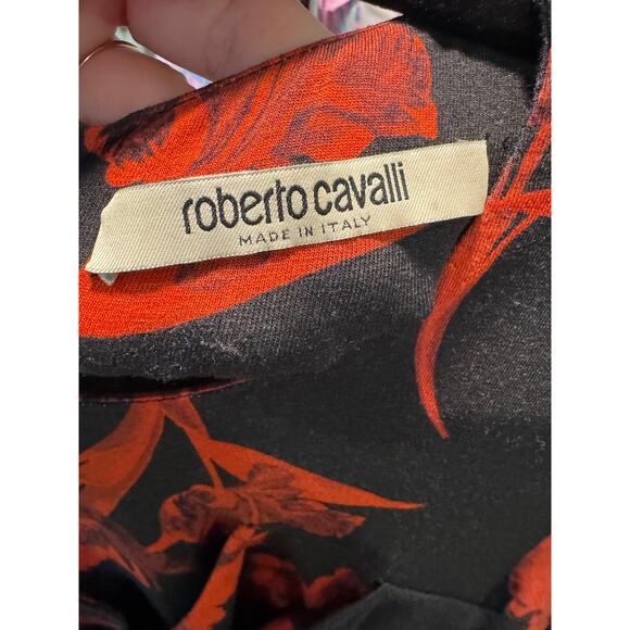 Roberto Cavalli Red Floral Bodycon Dress Black Long Sleeve Made in Italy 42 - Picture 4 of 9